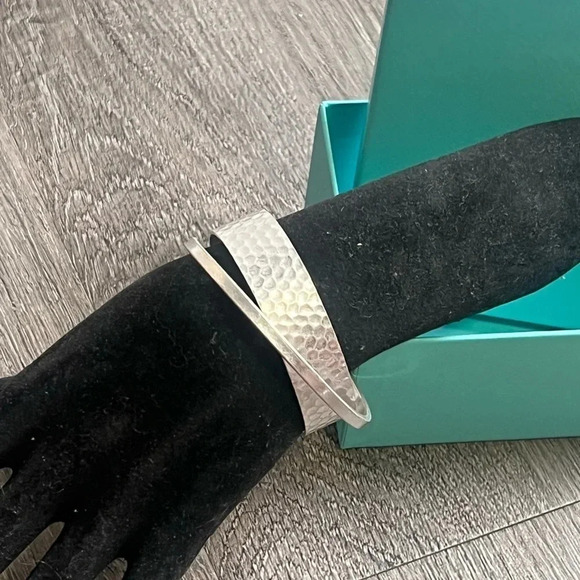 Hammered Silver Double Cuff Textured Bracelet - Picture 5 of 11